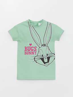 Bisiklet Yaka K?sa Kollu Bugs Bunny Bask?l? K?z Bebek Elbise