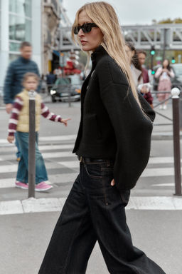 DOUBLE-BREASTED KNIT BOMBER JACKET