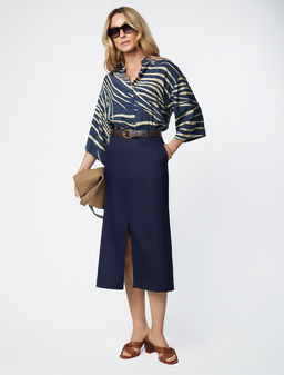 Юбка-миди из хлопка с разрезом - Vilatte фото 5