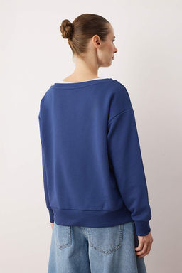 Teen Lacivert 2li Dusuk Omuzlu Orme Sweatshirt TWOAW26SW00149