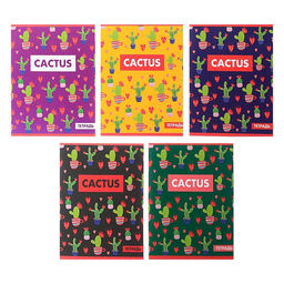 Цена за 4 шт. Тетрадь 48 листов в клетку, Calligrata «Кактус», МИКС