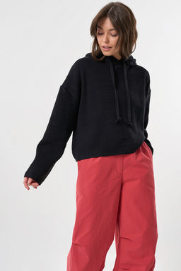 Джемпер укороченный из хлопка меланж черный