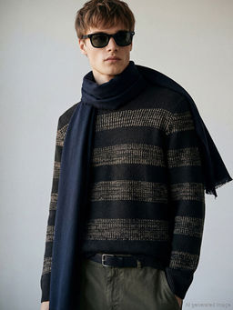 Bisiklet Yaka ?izgili Erkek Triko Kazak