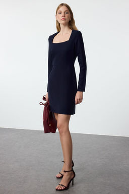 Lacivert Duz Dokuma Elbise TWOAW23EL00894 - Trendyolmilla фото 2