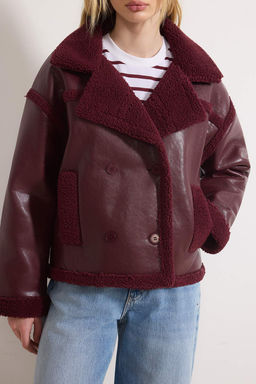 Bordo Pelus Detayl? Suni Deri Biker Ceket Mont TWOAW25MO00066 - Trendyolmilla фото 17