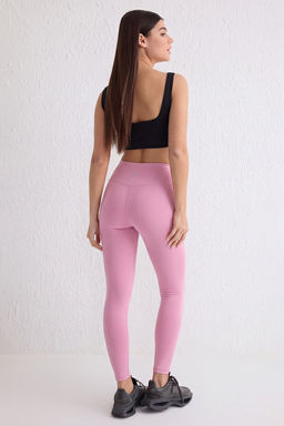 Pembe Soft F?rcal? Kumas Reflektor Bask? Detayl? Tam Boy Orme Spor Tayt THMAW25TY00020