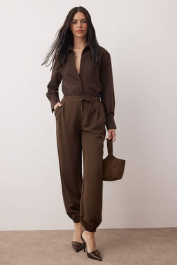 Koyu Kahverengi Yumusak Kumasl? Beli Lastikli Balon/Salvar Pantolon TWOAW26PL00145