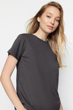 Antrasit-Sar? Basic %100 Pamuk Bisiklet Yaka 2li Paket Orme T-Shirt TWOSS20TS0141