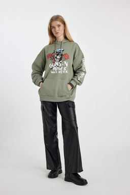 Плотный свитшот оверсайз с капюшоном Cool Guns N Roses - Defacto фото 2