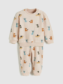 Bask?l? Erkek Bebek Sweatshirt ve E?ofman Alt 2li