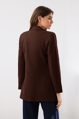 Koyu Kahverengi Astarl? Kruvaze Kapama Dokuma Blazer Ceket TWOSS20CE0024