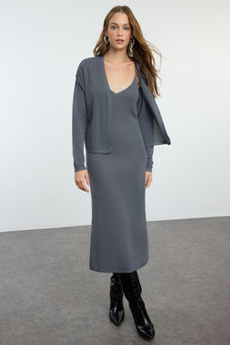 TRENDYOLMILLA Indigo Midi Triko Premium Iplik/Ozel Iplik H?rka-Elbise Tak?m TWOAW25EL00075 фото 7