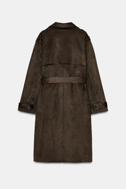 LONG FAUX SUEDE TRENCH COAT WITH BELT - Zara фото 17