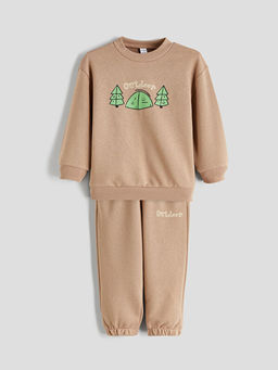 Bask?l? Erkek ?ocuk Sweatshirt ve E?ofman Alt 2li