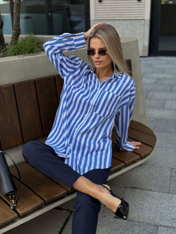 Блуза DilanaVIP 2099/1 голубая полоска - Dilana vip фото 2