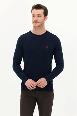 Мужской базовый трикотажный свитер темно-синего цвета с круглым вырезом Неожиданная скидка в корзине - U.s. polo assn фото 3