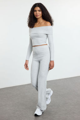 TRENDYOLMILLA Gri Melanj Yuksek Bel Esnek Fitilli Orme Pantolon TWOAW25PL00111 фото 3