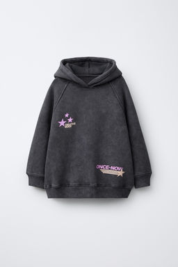 FADED HOODIE WITH SLOGAN PRINT