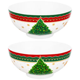 Набор 2 салатников 600 мл 15*15*7 см "Новогодняя елка" красный узор NEW BONE CHINA