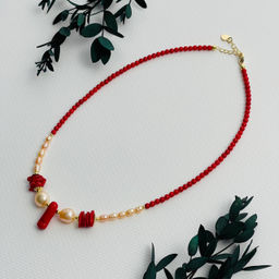 Чокер из Коралла с Жемчугом 39 см +