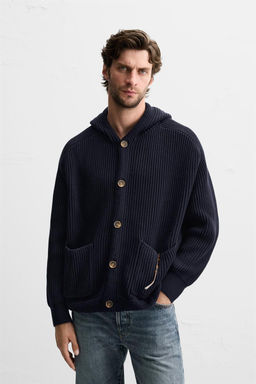 PURL KNIT HOODED CARDIGAN