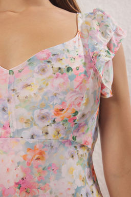 Trendyolmilla Cok Renkli Cicekli A Kesim Gipeli Astarl? Sifon Maxi Dokuma Elbise TWOSS25EL00729 фото 3