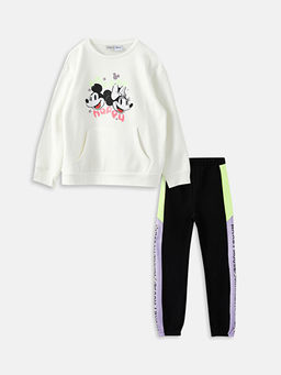 Bisiklet Yaka Minnie ve Mickey Mouse Bask?l? Uzun Kollu K?z ?ocuk Sweatshirt ve E?ofman Alt