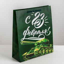 Цена за 2 шт. Пакет подарочный ламинированный, упаковка, «Броня крепка», M 26 х 30 х 9 см