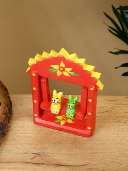 Сувенир Зайки на качелях, 10?3.5?15 см, дерево, красный