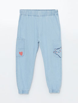 Beli Lastikli Bask?l? K?z Bebek Jean Pantolon