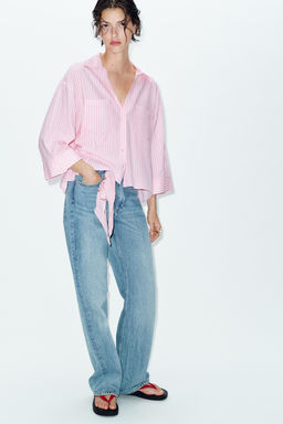 CAMISA FLUIDA CON LINO / Rosa / Blanco