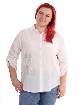 Рубашка базовая летняя белая с серебряным рисунком
