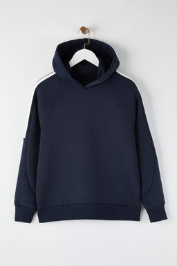 Teen Lacivert Kapusonlu ve Biye Detayl? Oversize/Genis Kal?p Orme Sweatshirt TWOAW26SW00107 - Trendyolmilla фото 5