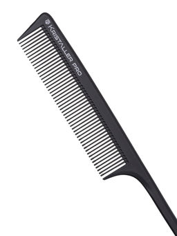 Kristaller Профессиональный гребень для волос с пластиковым хвостиком 06300, карбон, черный, 22 см