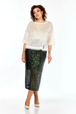 Костюм Olga Style Л413 молочный-зеленый