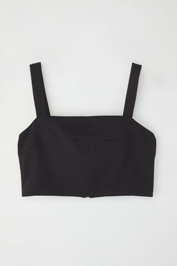 Trendyolmilla Siyah Ask?l? Crop Kare Yaka Dokuma Bluz TWOSS25BZ00523