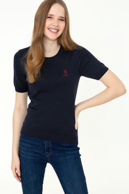 -50% Женский темно-синий трикотажный свитер с коротким рукавом