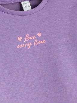 Bisiklet Yaka Bask?l? K?z ?ocuk Ti??rt ve Pantolon 2li