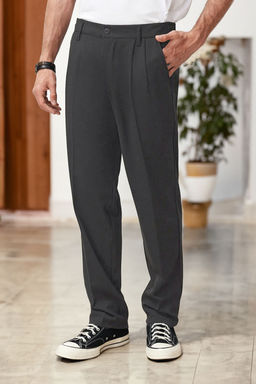 Antrasit Pileli Klasik Baggy Fit Kumas Pantolon TMNSS24PL00024