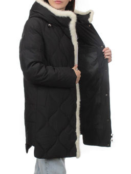 310 BLACK/WHITE Пальто зимнее стеганое женское (200 гр. холлофайбер, натуральная норка) - Фабричный китай фото 7