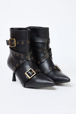 Trendyolmilla Shoes Siyah Kusgozu ve Antik Toka Detayl? Ince Topuklu Kad?n Bot TAKAW25BO00015  фото 3