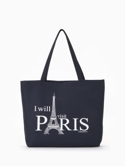 Сумка текстильная шопер на молнии с подкладкой, 42×9×32 см, с рисунком, чёрная/белая