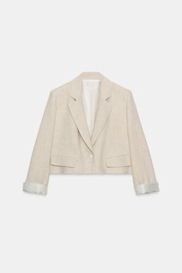 BLAZER CORTA CON LINO HOMBRERAS / Beige claro - Zara фото 8