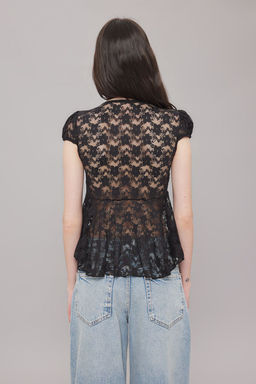 Trendyolmilla Siyah Tul Fitted/Vucuda Oturan Esnek Orme Bluz TWOSS25BZ00049  фото 4