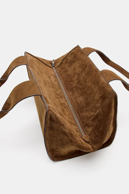 LEATHER SPLIT SUEDE DOUBLE HANDLE BAG - Zara фото 13