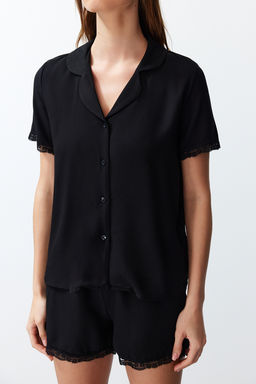 Trendyolmilla Siyah Dantelli Viskon Sortlu Dokuma Pijama Tak?m? THMSS24PT00181  фото 9