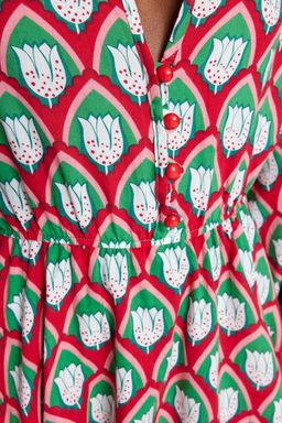 TRENDYOLMILLA Plaj Giyim Geometrik Desenli Dokuma %100 Pamuk Balon Kollu Mini Elbise TBESS21EL2771 фото 5