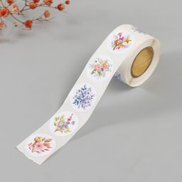 Цена за 2 шт. Наклейка бумага "Цветочные букеты" d=2,5 см 252 шт в рулоне