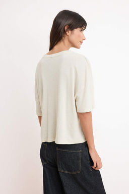 Bej Melanj Relaxed/Rahat Kal?p K?sa Kollu Ketenli Orme T-Shirt TWOSS26TS00093 - Trendyolmilla фото 4