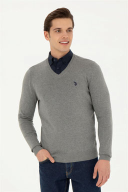 Мужской серый меланжевый базовый свитер - U.s. polo assn фото 3